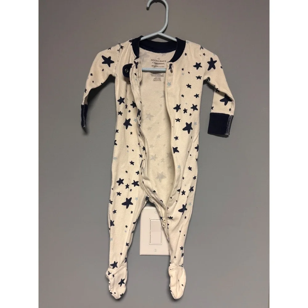 Moon and Back by Hanna Andersson Baby Star Print Organic Cotton Sleeper 3-6M